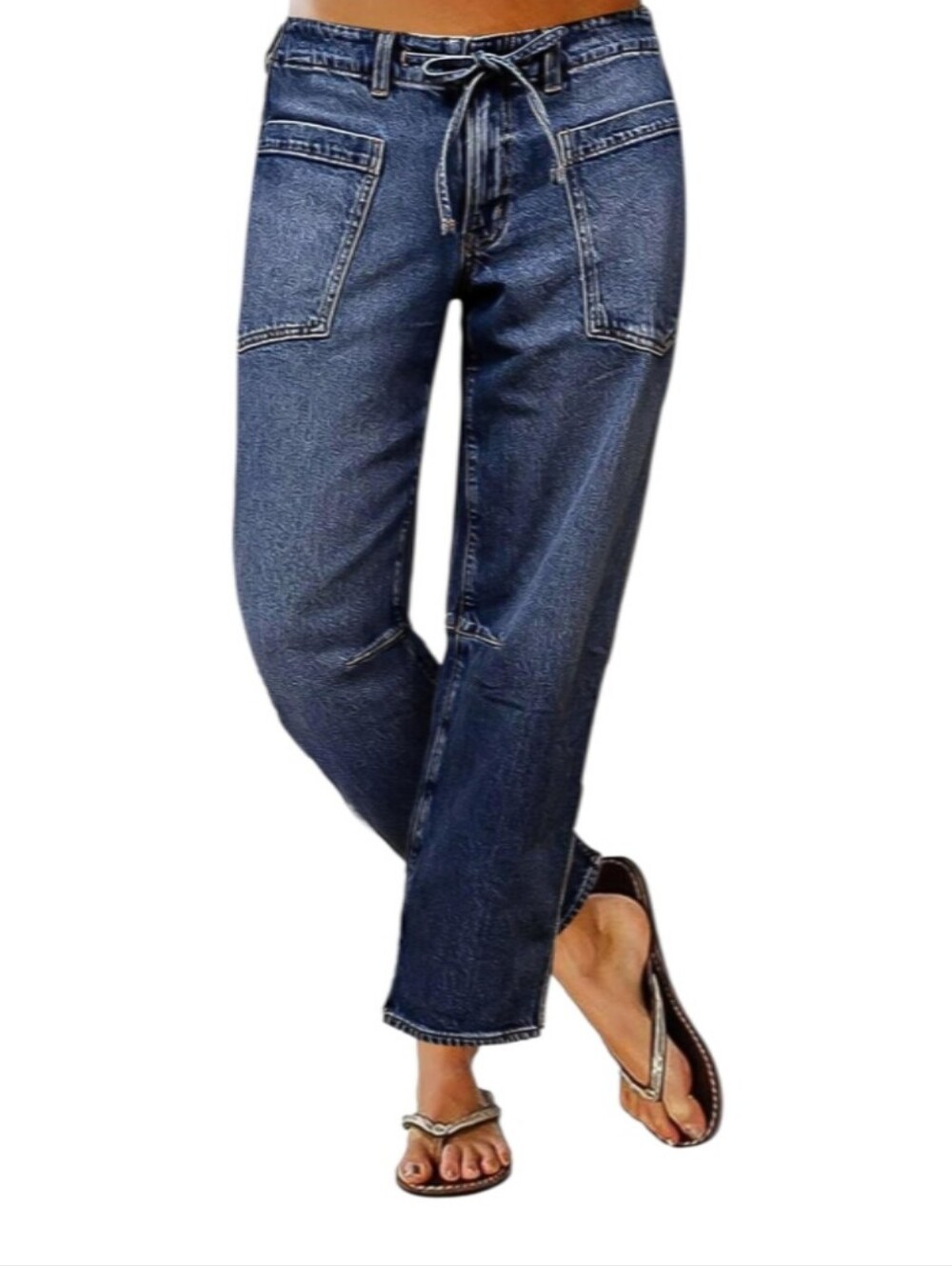 Flamingals Straight Leg Drawstring Cropped Jeans-NWOT